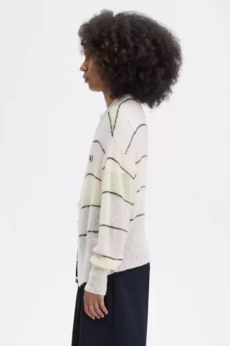 Gestreifte Damen-Strickjacke mit offenem Strick