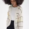 Gestreifte Damen-Strickjacke mit offenem Strick