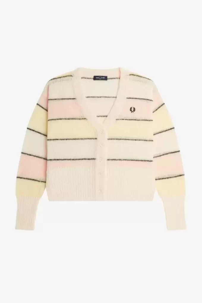 Gestreifte Damen-Strickjacke mit offenem Strick