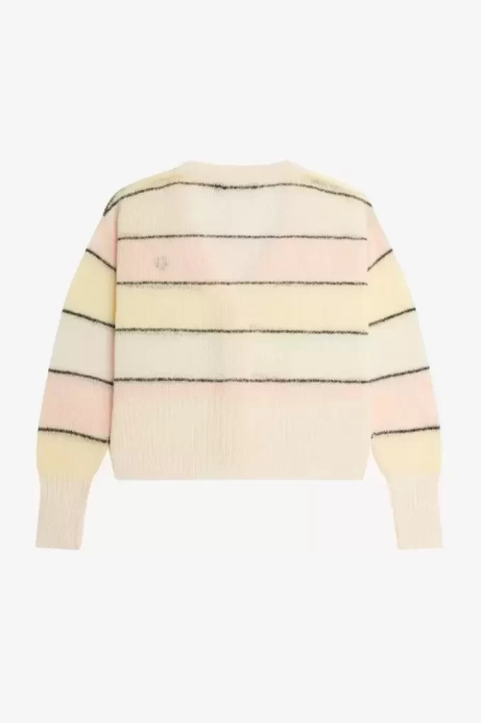 Gestreifte Damen-Strickjacke mit offenem Strick