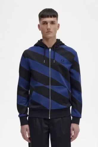 Gestreifte Herren-Sweatshirts mit durchgehendem Reißverschluss und Kapuze