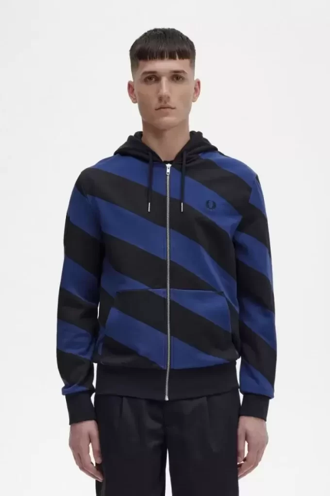 Gestreifte Herren-Sweatshirts mit durchgehendem Reißverschluss und Kapuze