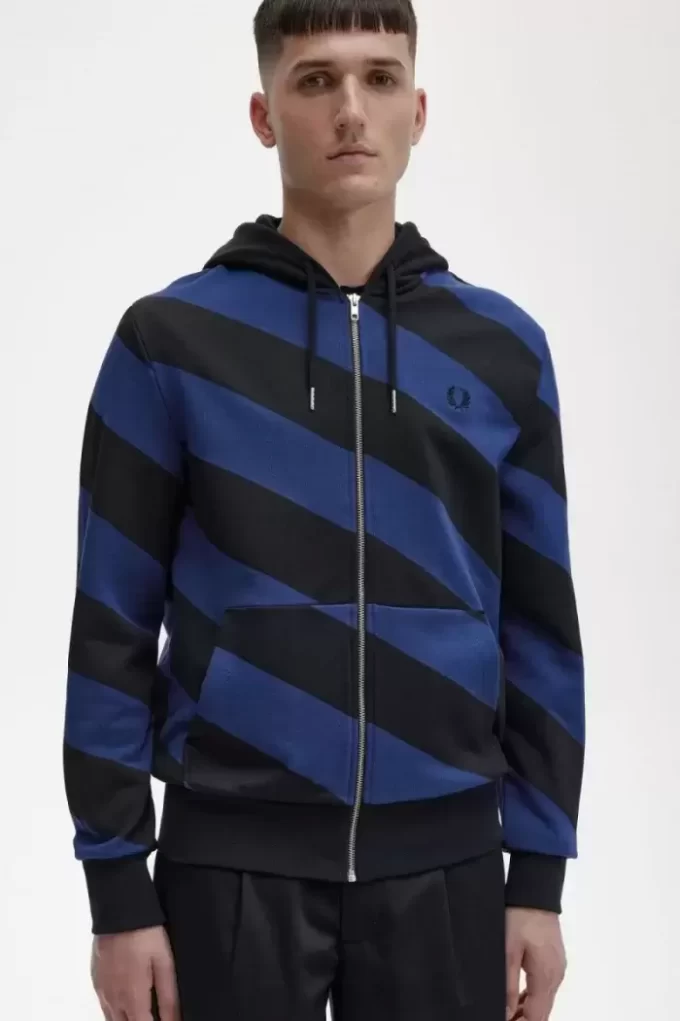 Gestreifte Herren-Sweatshirts mit durchgehendem Reißverschluss und Kapuze