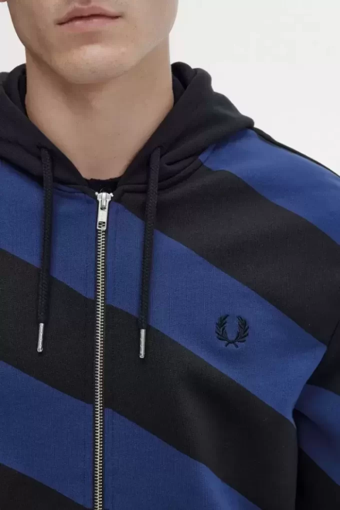 Gestreifte Herren-Sweatshirts mit durchgehendem Reißverschluss und Kapuze