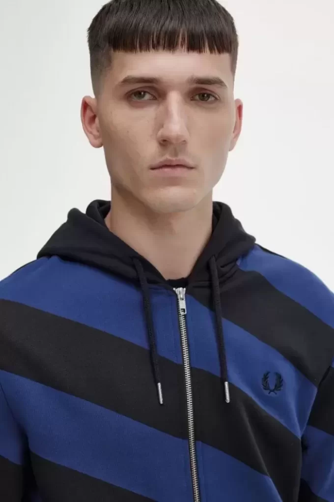 Gestreifte Herren-Sweatshirts mit durchgehendem Reißverschluss und Kapuze
