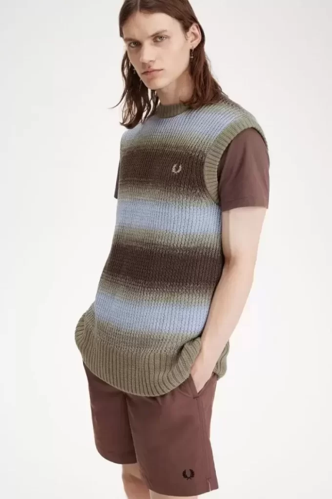 Gestreifte, offen gestrickte Herren-Tanktops