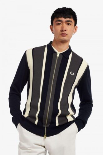 Gestreifte Strickjacke mit durchgehendem Reißverschluss