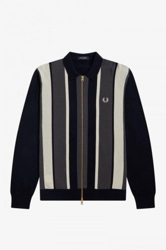 Gestreifte Strickjacke mit durchgehendem Reißverschluss