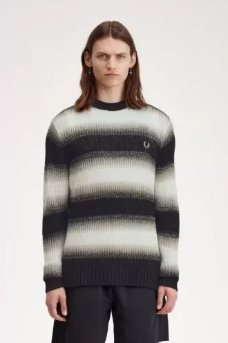 Gestreifter, offener Strickpullover für Herren