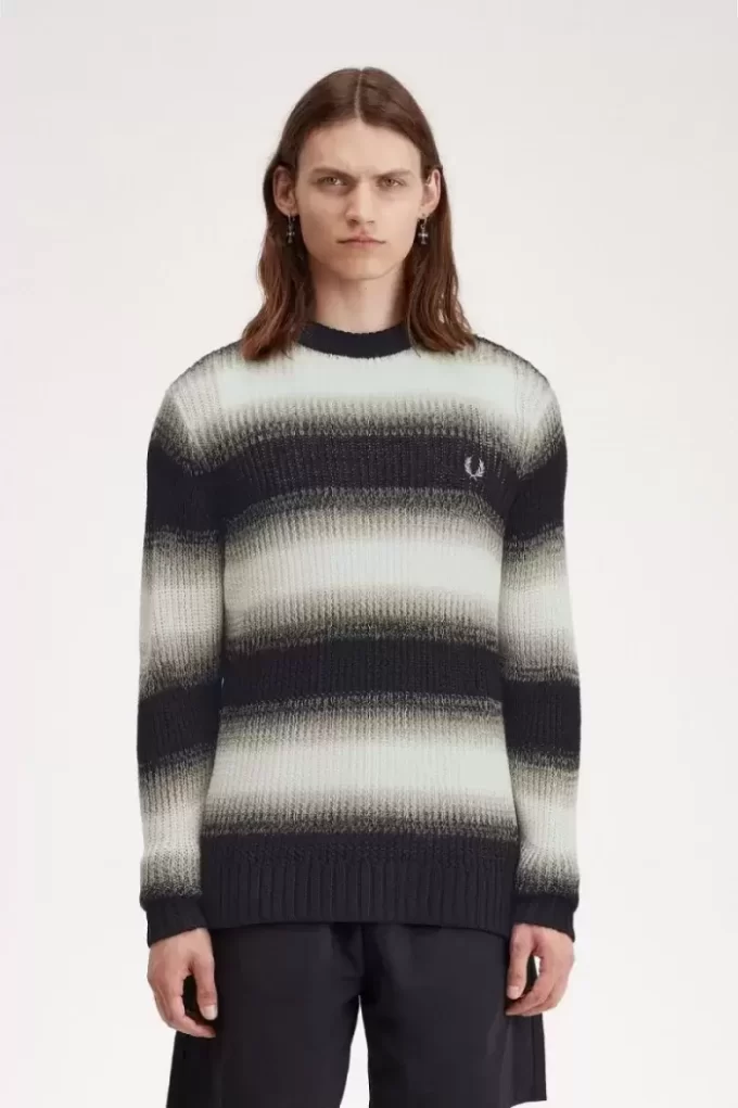 Gestreifter, offener Strickpullover für Herren