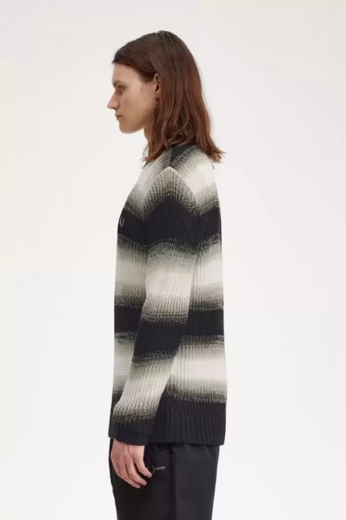 Gestreifter, offener Strickpullover für Herren