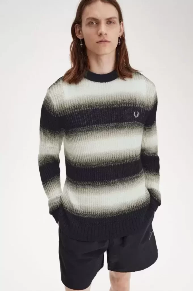 Gestreifter, offener Strickpullover für Herren
