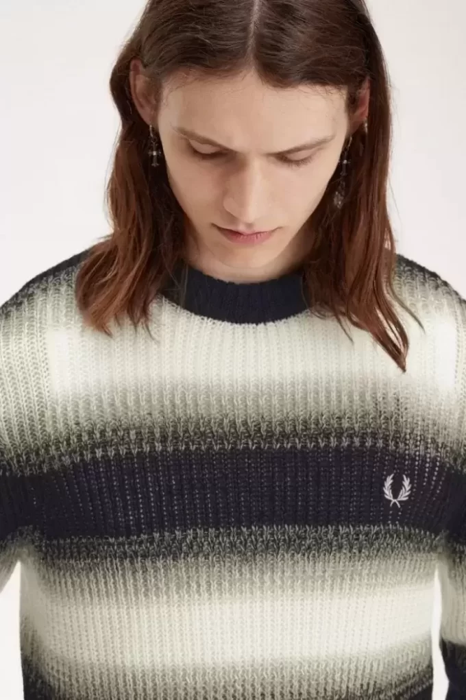 Gestreifter, offener Strickpullover für Herren