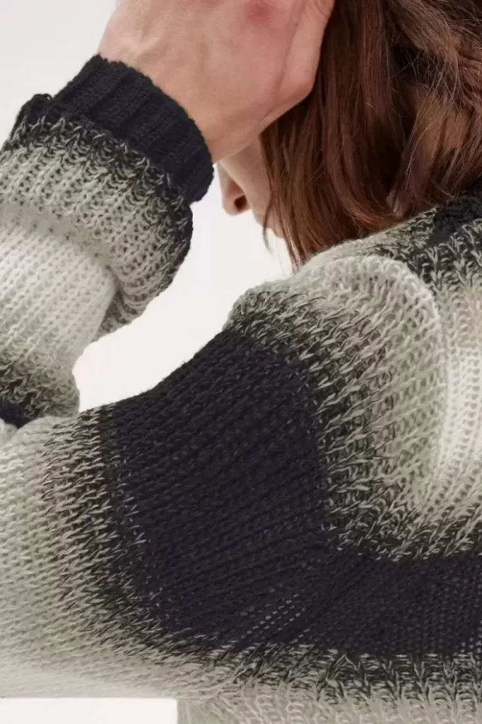 Gestreifter, offener Strickpullover für Herren