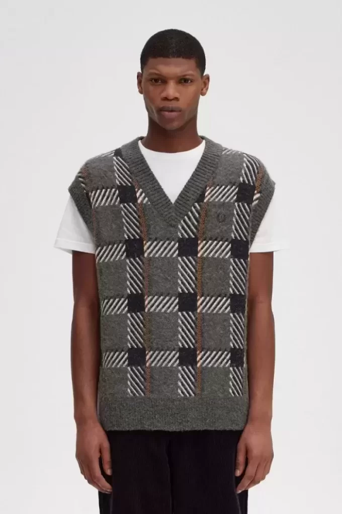 Gestrickte Herren-Tanktops mit Glitch-Tartan