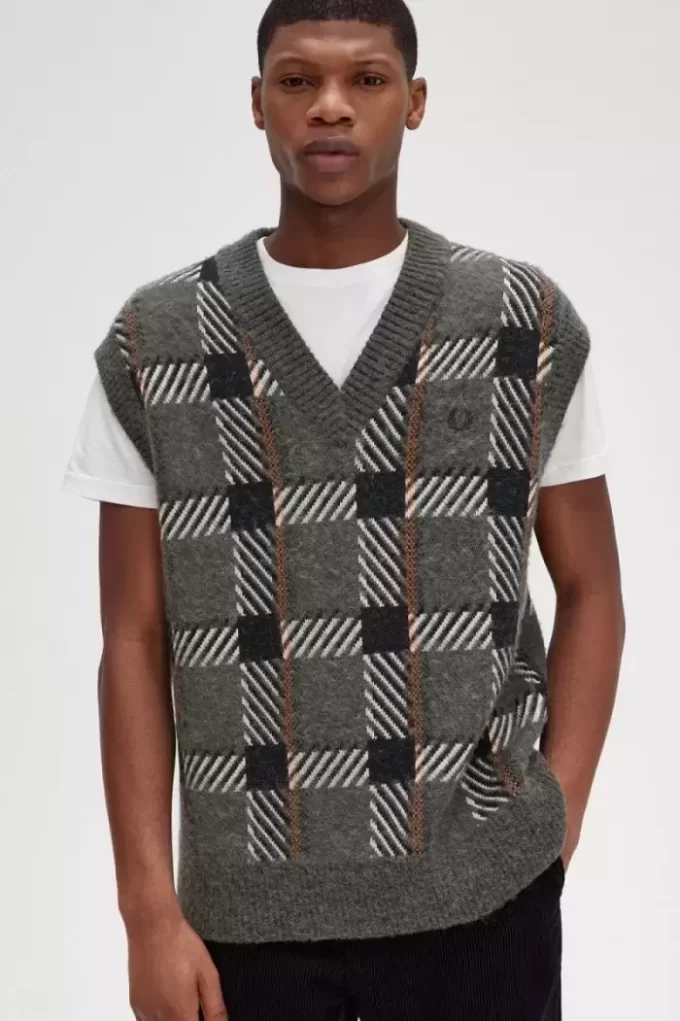 Gestrickte Herren-Tanktops mit Glitch-Tartan
