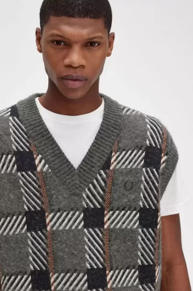Gestrickte Herren-Tanktops mit Glitch-Tartan