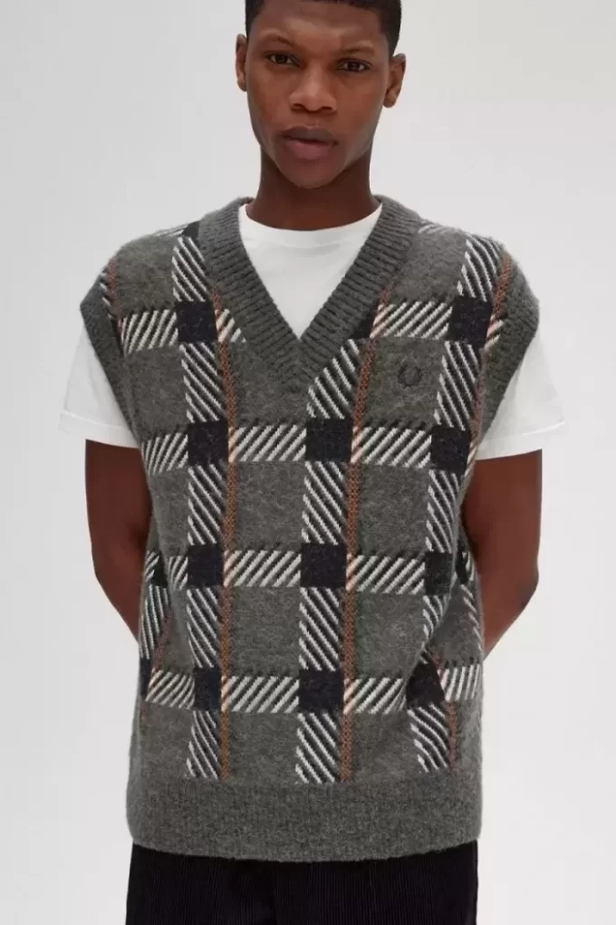 Gestrickte Herren-Tanktops mit Glitch-Tartan