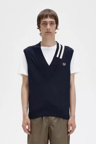 Gestrickte Herren-Tanktops mit V-Ausschnitt und Zierstreifen