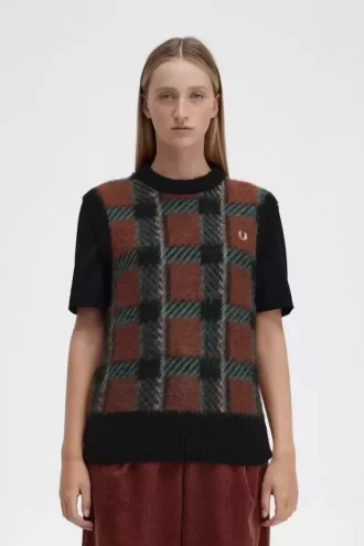 Gestrickte Tanktops mit Glitch-Tartan-Muster für Damen