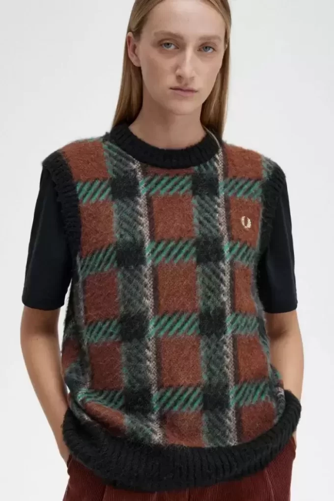 Gestrickte Tanktops mit Glitch-Tartan-Muster für Damen