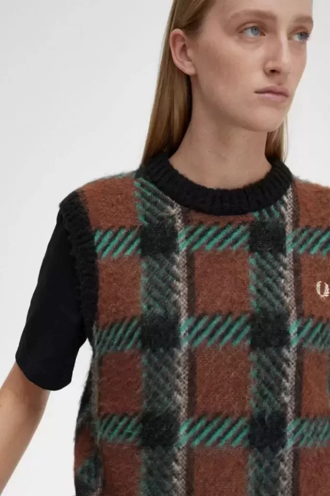 Gestrickte Tanktops mit Glitch-Tartan-Muster für Damen
