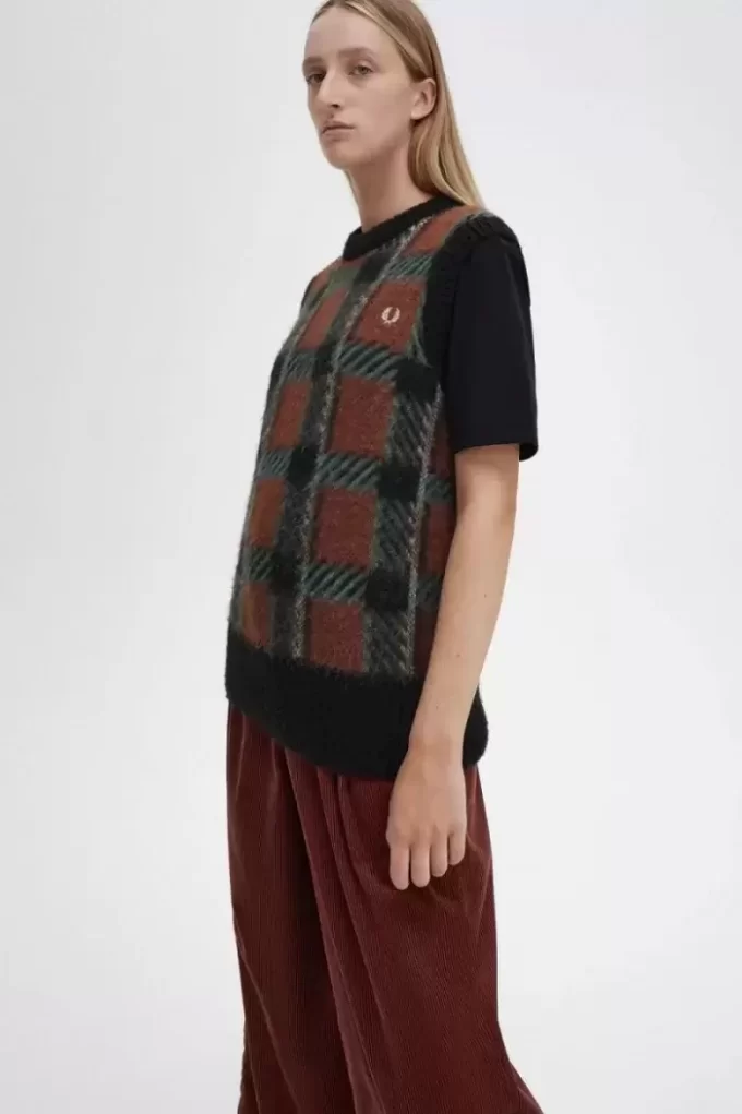 Gestrickte Tanktops mit Glitch-Tartan-Muster für Damen
