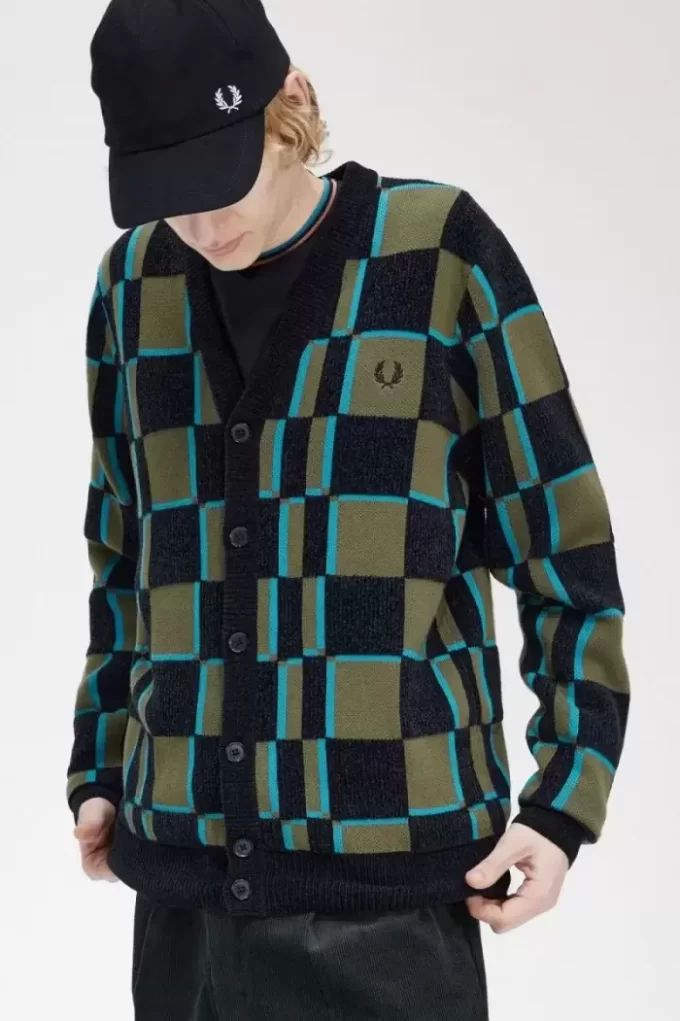 Glitch Checkerboard Herren-Cardigan