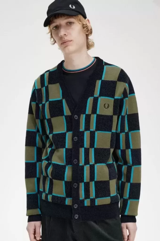 Glitch Checkerboard Herren-Cardigan