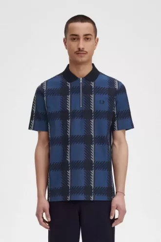 Glitch Tartan Herren-Poloshirt mit Reißverschluss