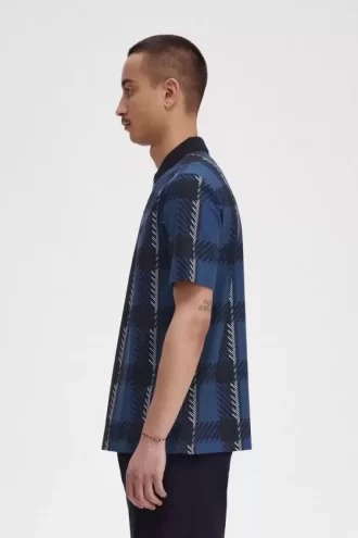 Glitch Tartan Herren-Poloshirt mit Reißverschluss