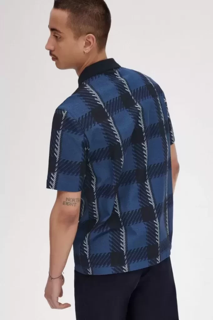Glitch Tartan Herren-Poloshirt mit Reißverschluss