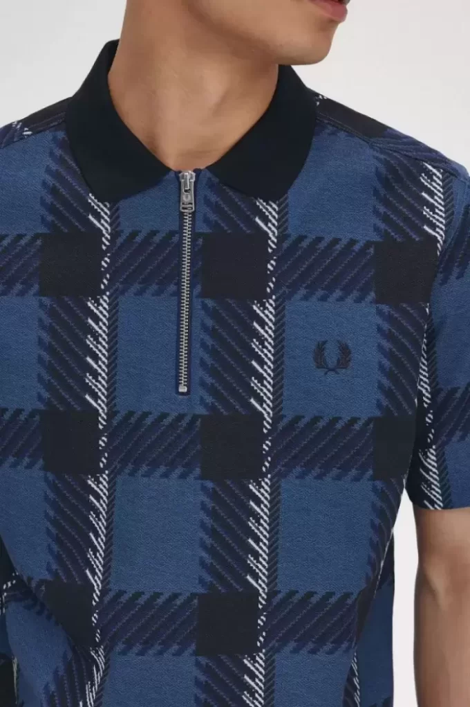Glitch Tartan Herren-Poloshirt mit Reißverschluss