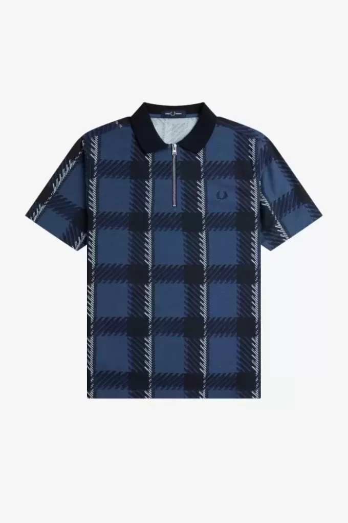 Glitch Tartan Herren-Poloshirt mit Reißverschluss