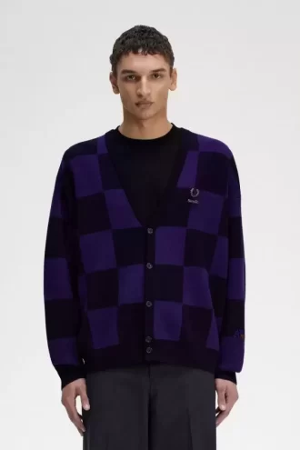 Herren-Cardigan mit Schachbrettmuster