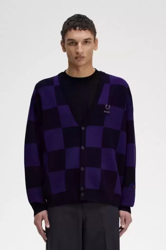 Herren-Cardigan mit Schachbrettmuster