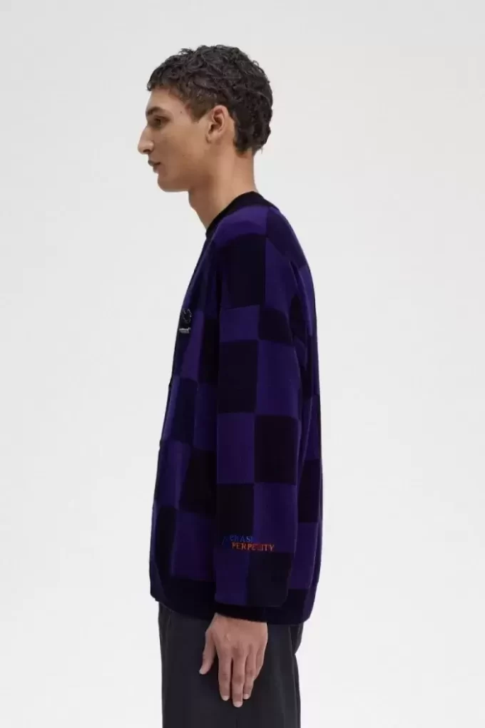 Herren-Cardigan mit Schachbrettmuster