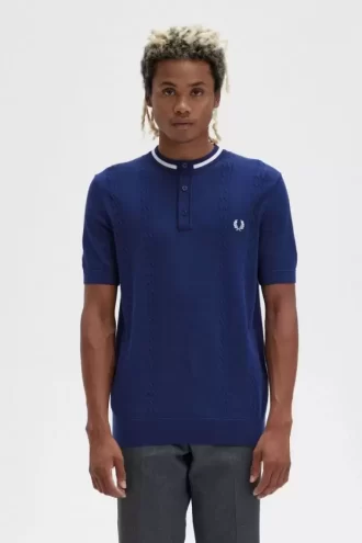 Herren-Henley-Shirt mit Zopfmuster