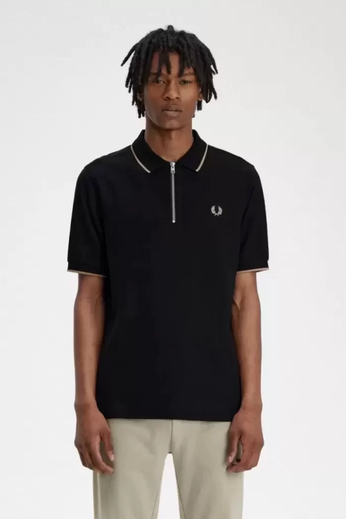 Herren-Poloshirt aus Crêpe-Piqué mit Reißverschluss