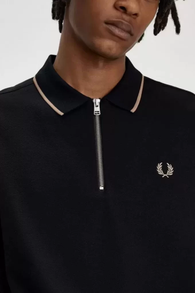 Herren-Poloshirt aus Crêpe-Piqué mit Reißverschluss