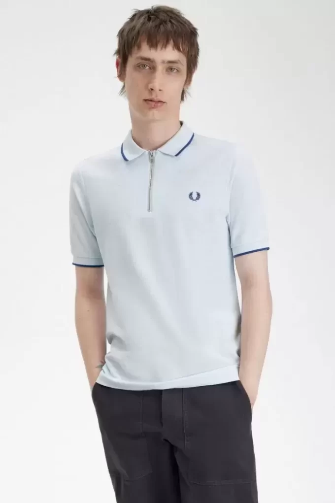 Herren-Poloshirt aus Crêpe-Piqué mit Reißverschluss
