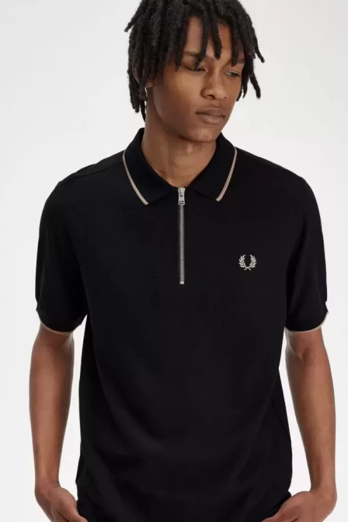Herren-Poloshirt aus Crêpe-Piqué mit Reißverschluss
