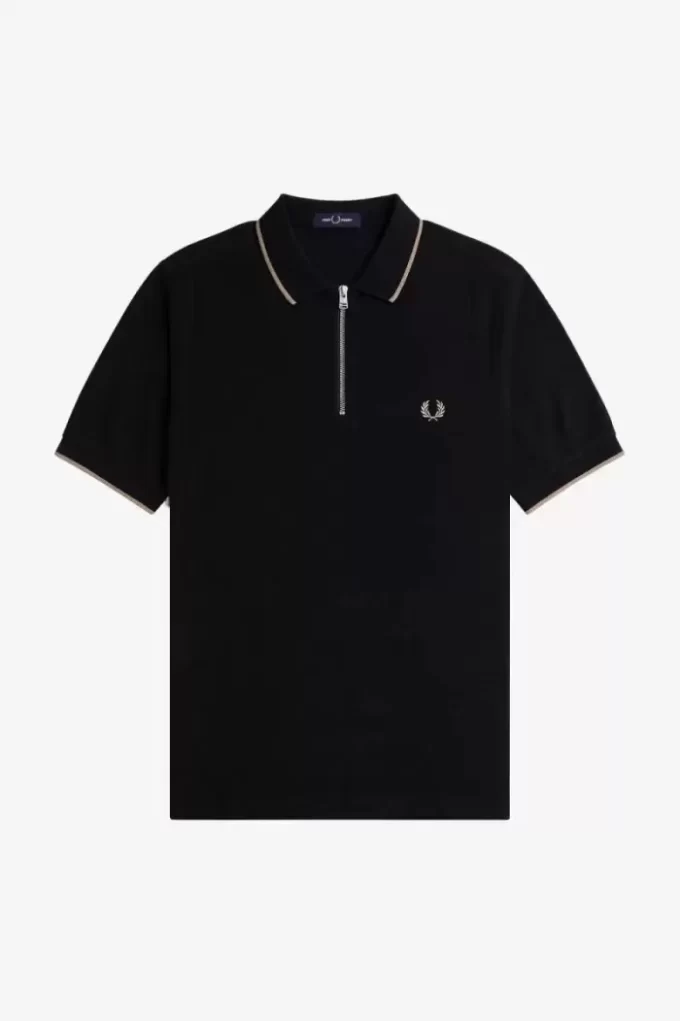 Herren-Poloshirt aus Crêpe-Piqué mit Reißverschluss