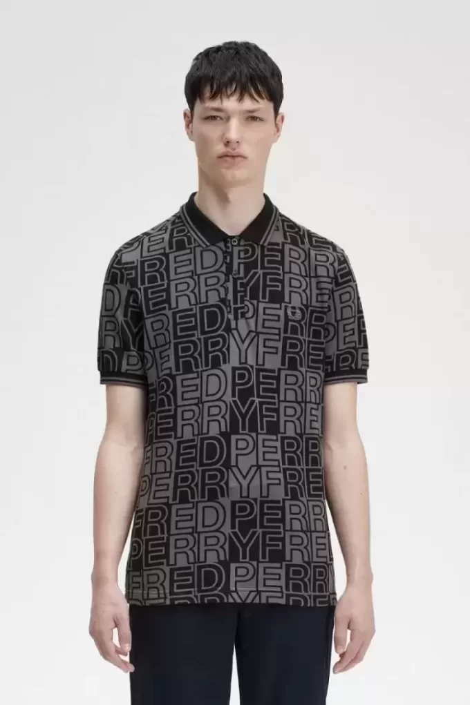Herren-Poloshirt mit Blockgrafik