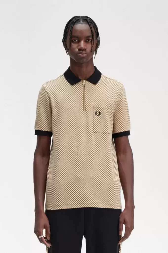 Herren-Poloshirt mit Mikro-Schachbrettmuster