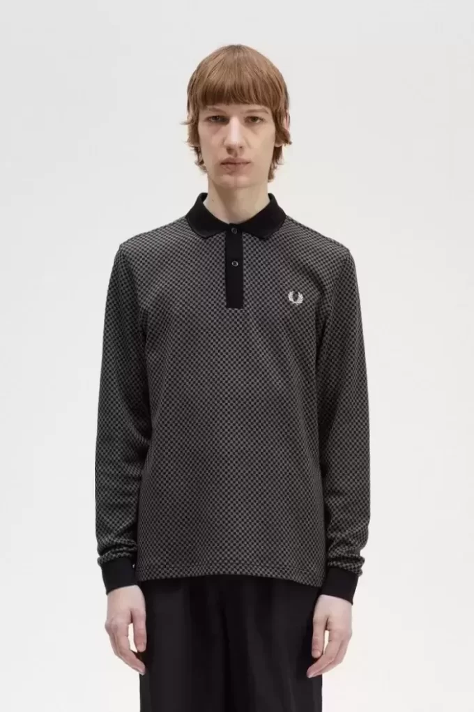 Herren-Poloshirt mit Mikro-Schachbrettmuster