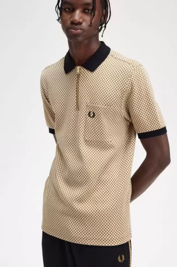 Herren-Poloshirt mit Mikro-Schachbrettmuster