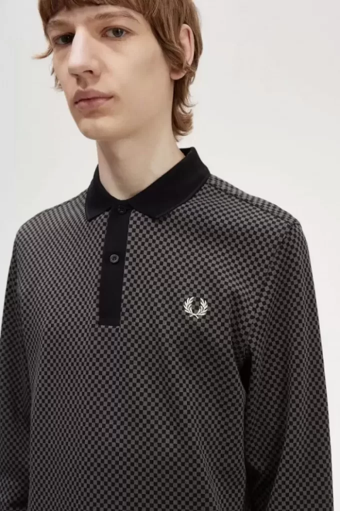 Herren-Poloshirt mit Mikro-Schachbrettmuster