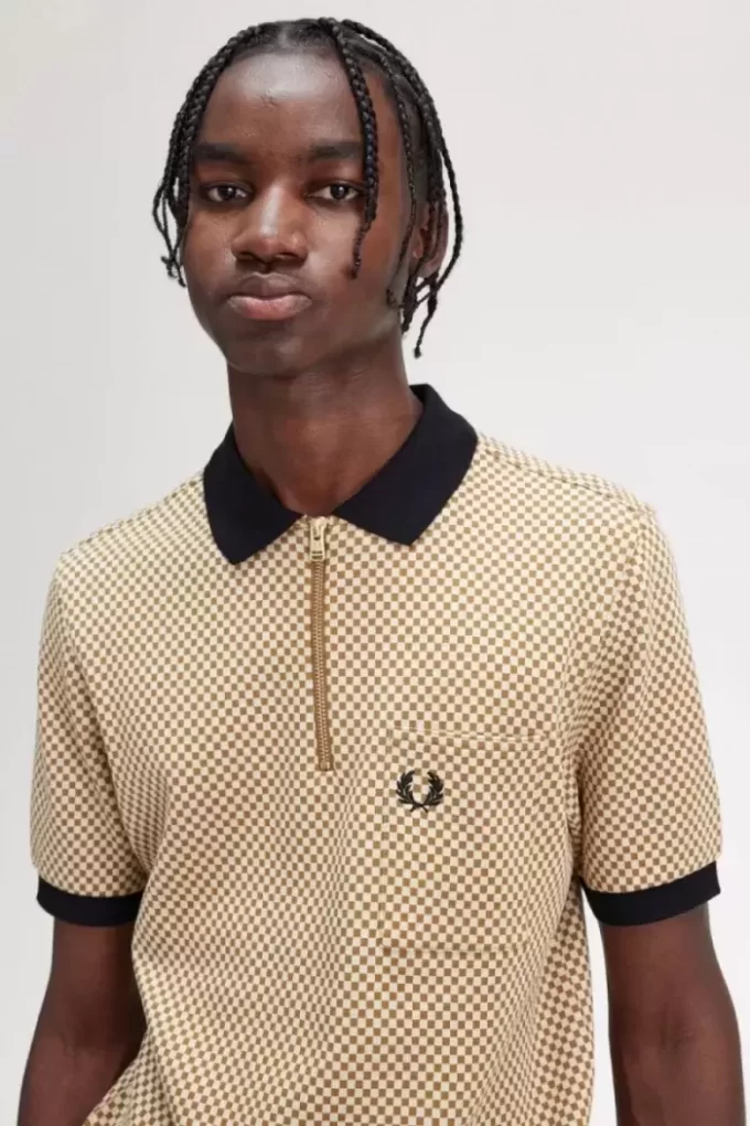 Herren-Poloshirt mit Mikro-Schachbrettmuster