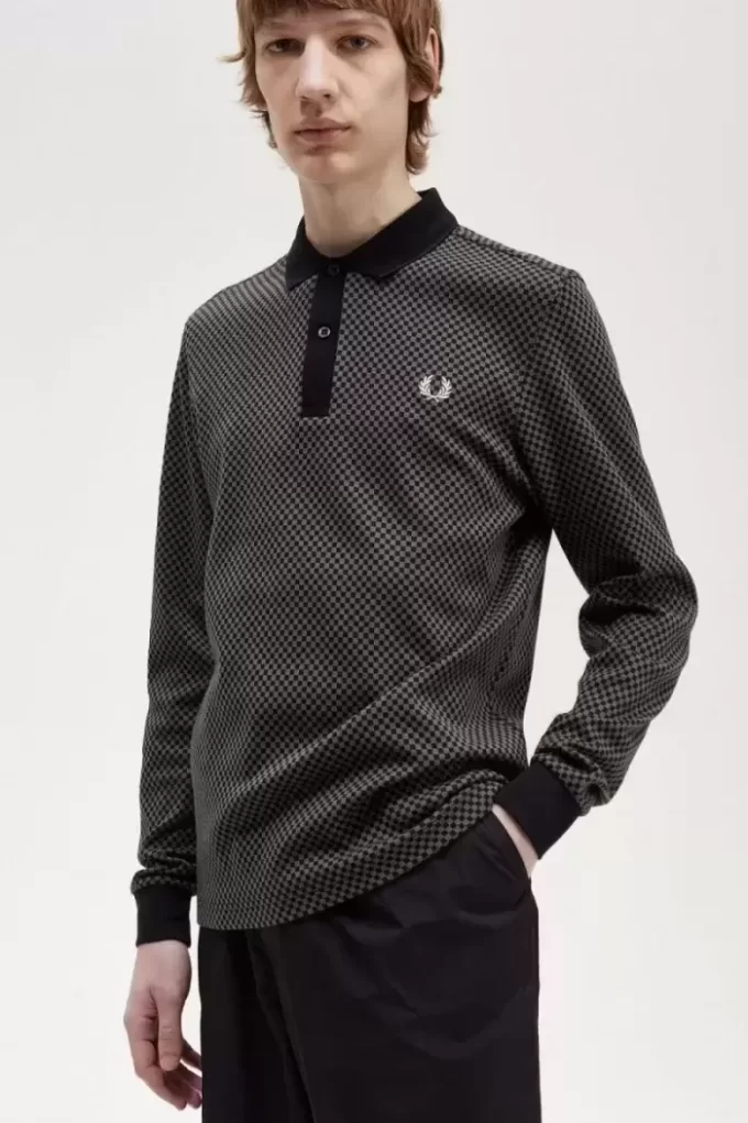 Herren-Poloshirt mit Mikro-Schachbrettmuster